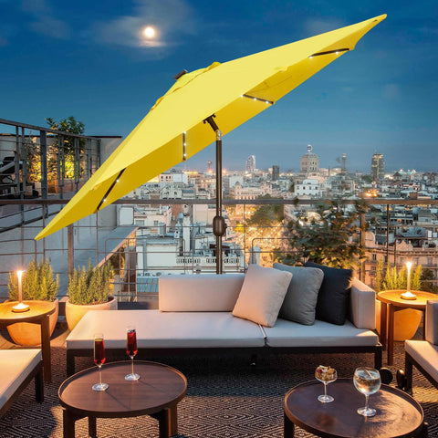 Blissun solar-powered LED umbrella provides ambient lighting without wires