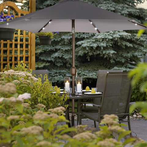 Blissun 7.5 ft LED patio umbrella ideal for backyard dining and poolside lounging.