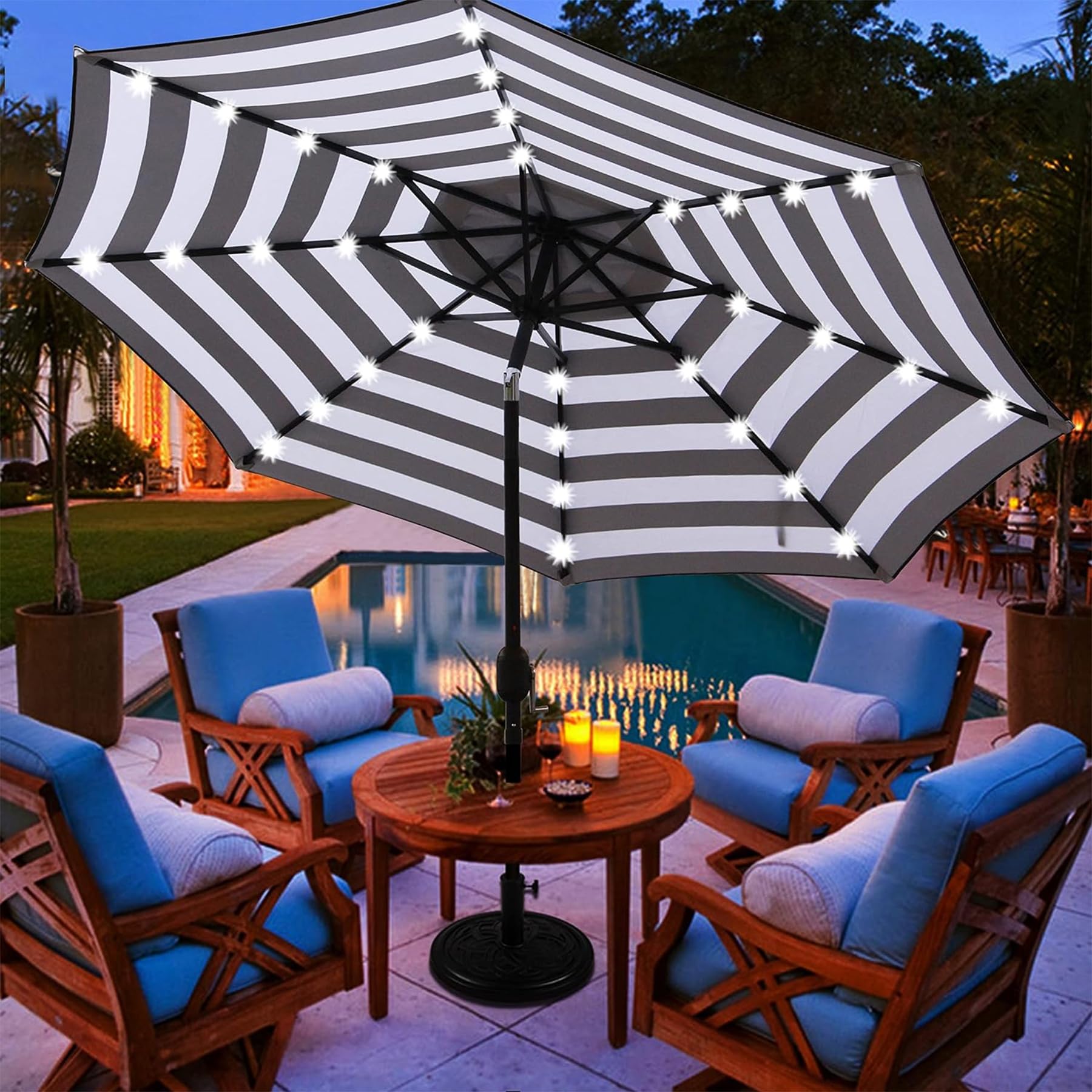 Blissun base-not-included umbrella requires a sturdy base for stability