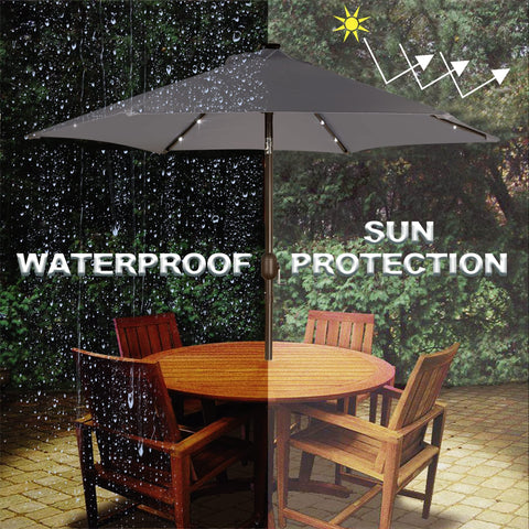 Blissun bronze aluminum pole and iron ribs providing sturdy outdoor support.