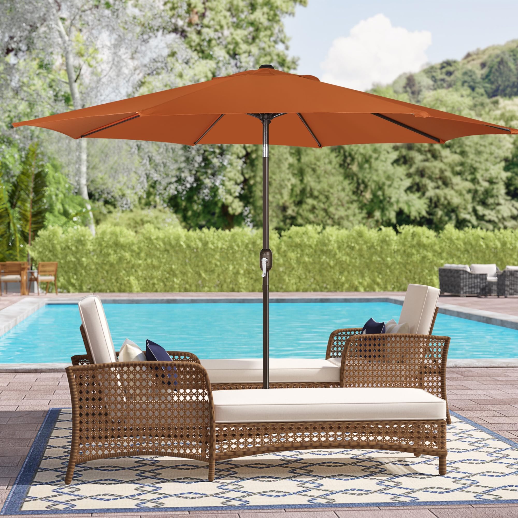 Blissun cafe-style patio scene shows shaded outdoor seating.