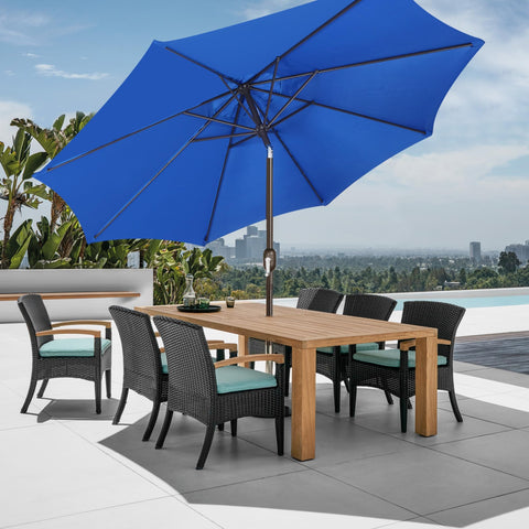 Blissun 9 ft diameter fits 4–6 chairs around various tables.