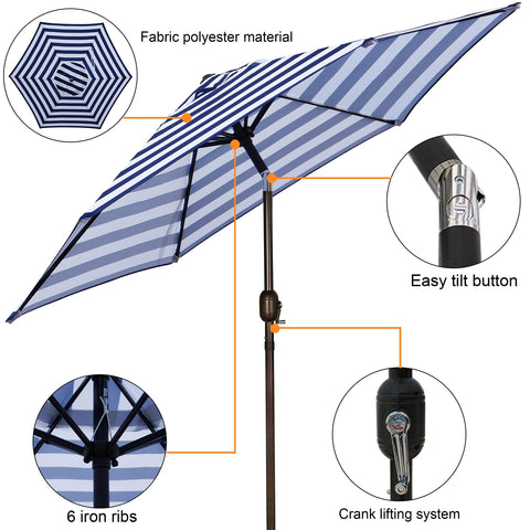 Blissun umbrella showing crank-open system for quick setup outdoors.