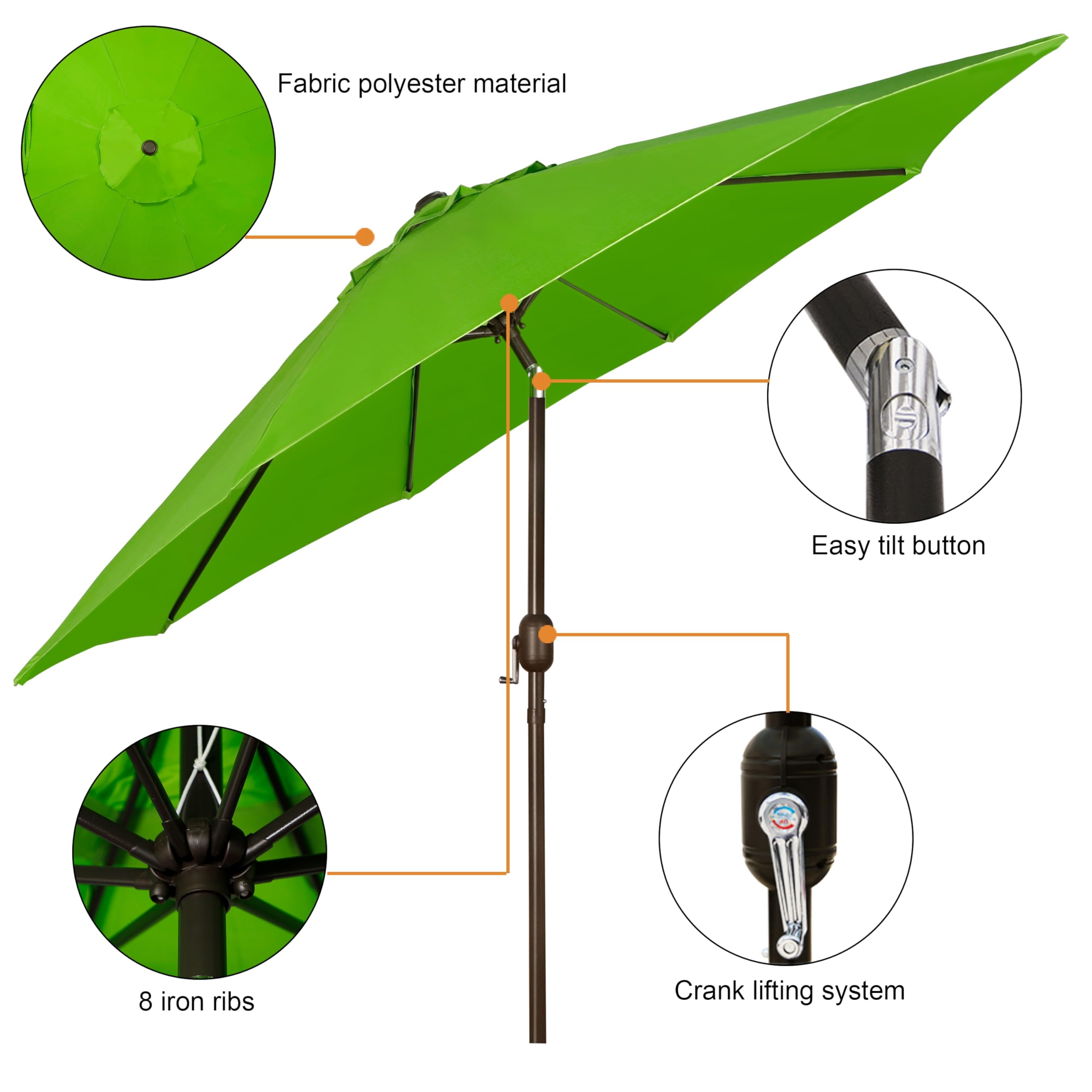 Blissun crank tilt mechanism enables easy shading adjustments for late-day sun.