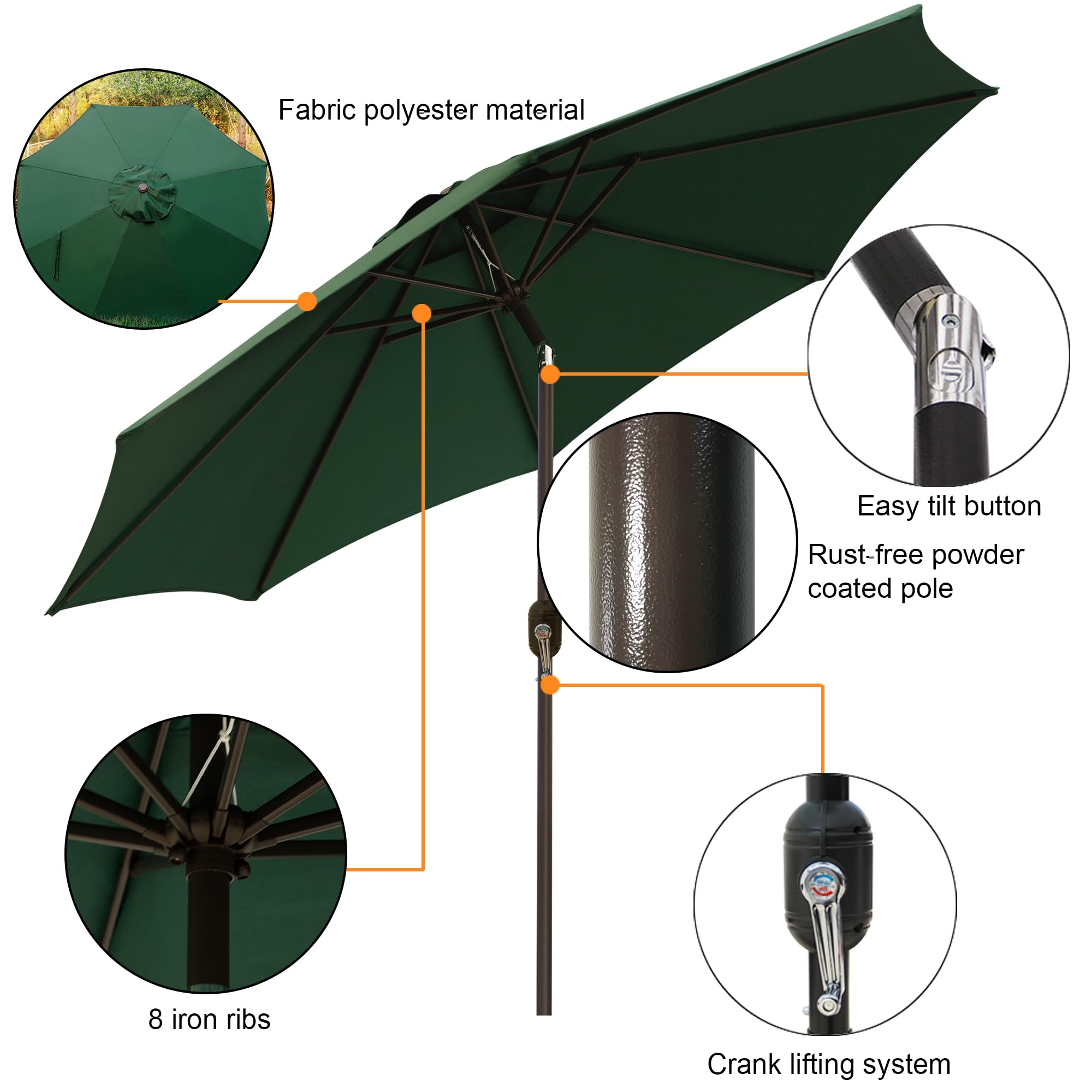 Blissun outdoor umbrella with crank mechanism offers easy shade adjustments.