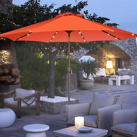 Evening scene with Blissun lighted umbrella and warm glow