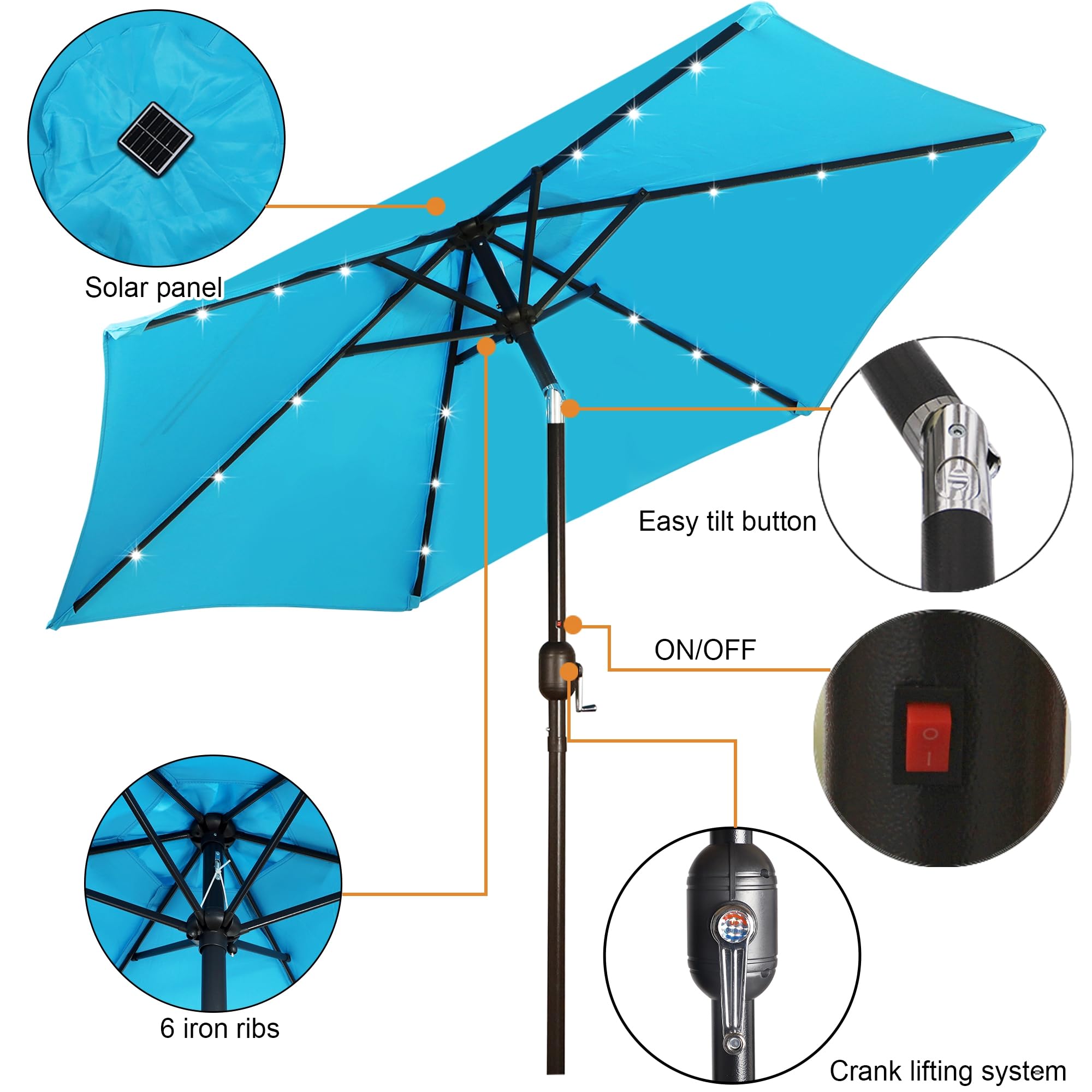 Blissun LED-lit patio umbrella illuminating evening gatherings.