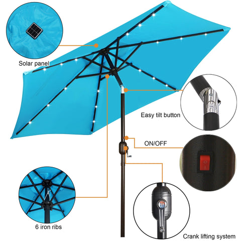 Blissun LED-lit patio umbrella illuminating evening gatherings.