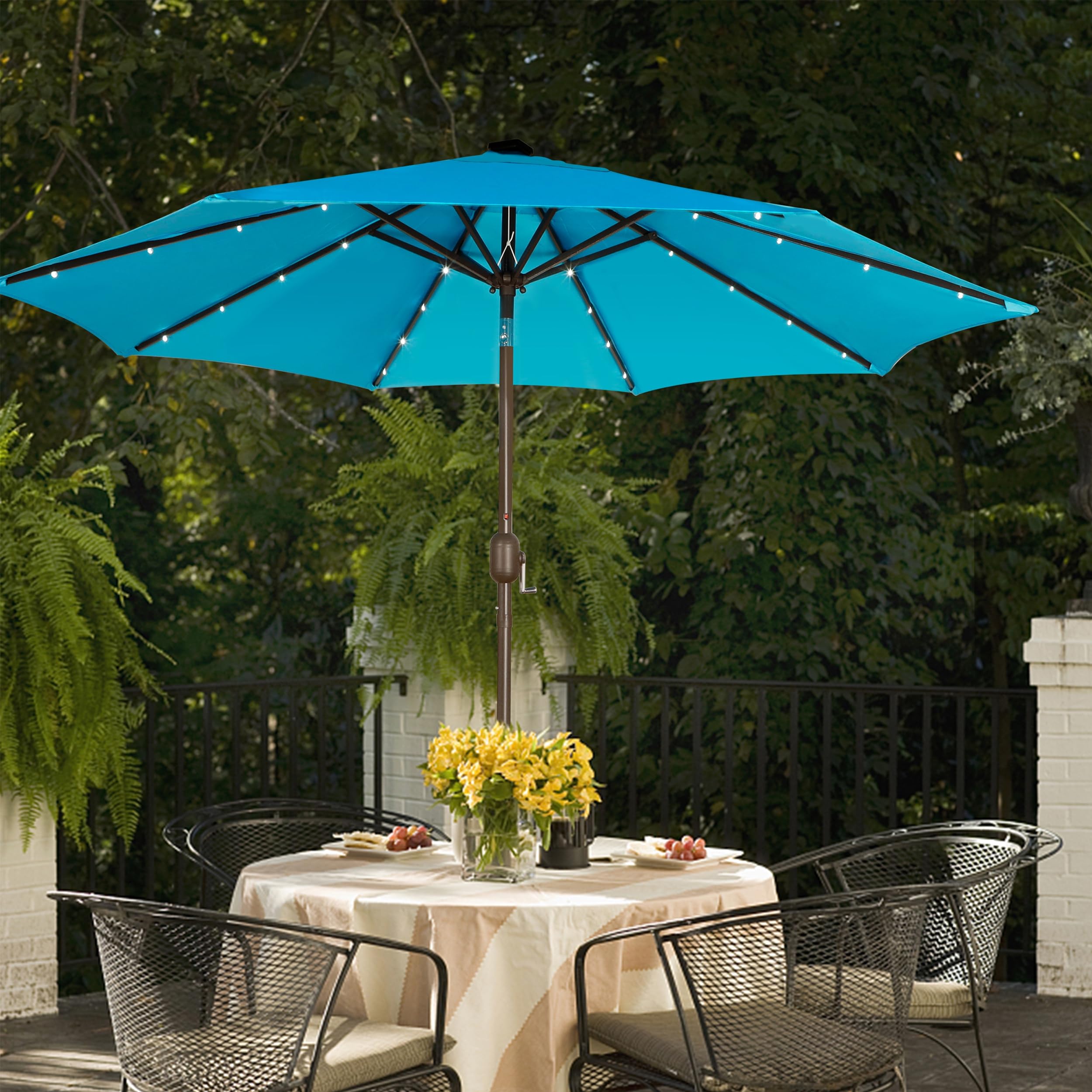 Blissun LED lighting creates warm ambience for poolside or deck nights.