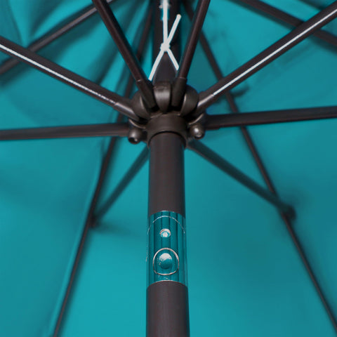Blissun market umbrella tilt and crank for easy shade adjustment.