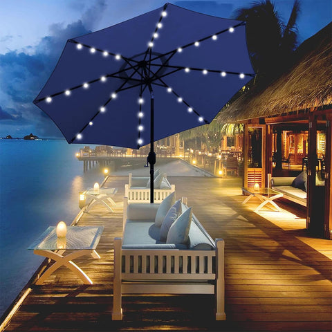 Blissun navy blue canopy adds classic outdoor style.