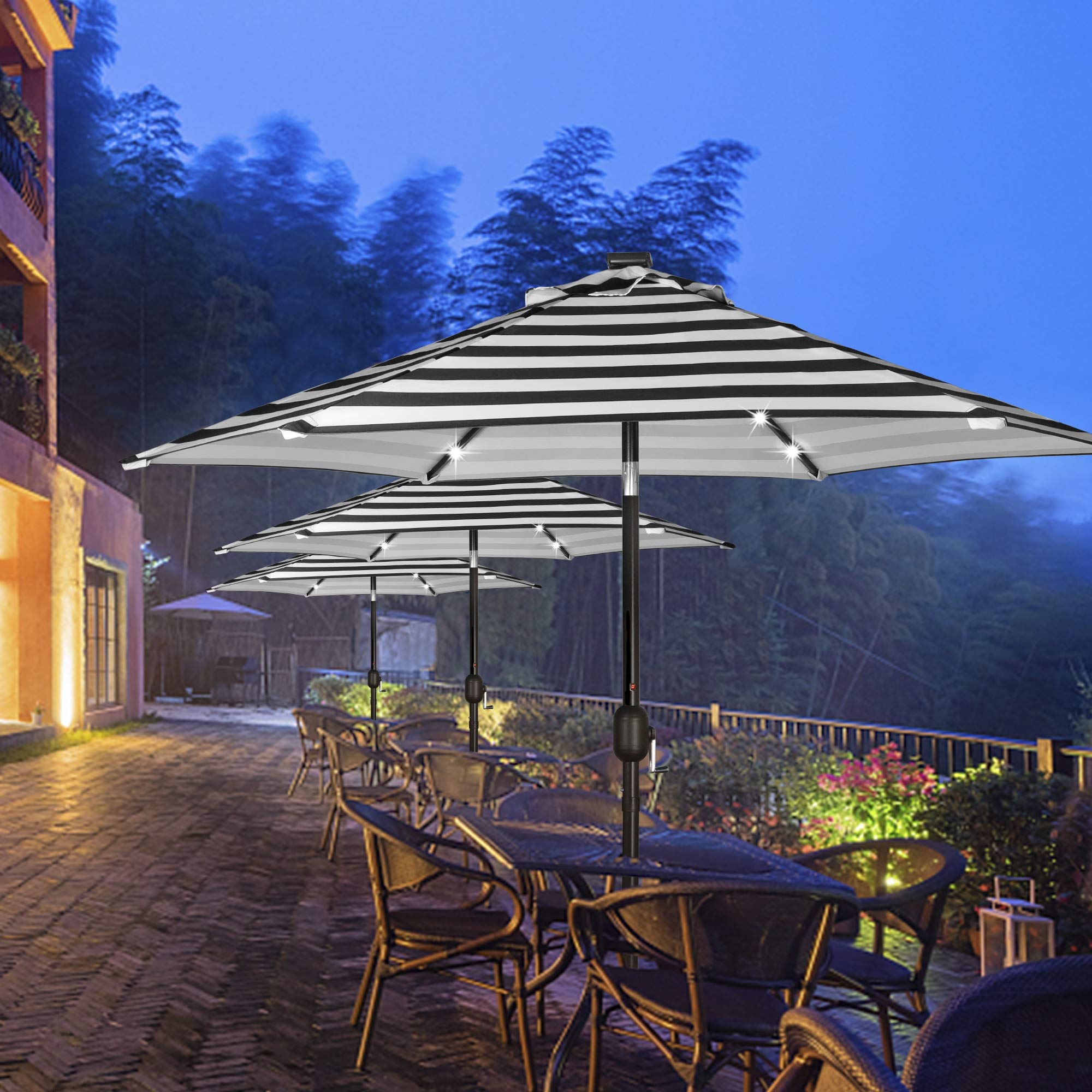 Blissun outdoor umbrella used in garden, patio, and poolside