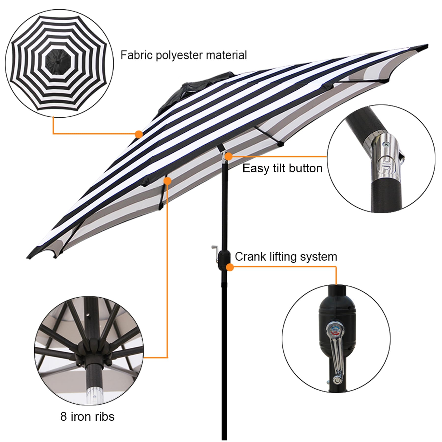 Blissun patio umbrella crank mechanism closeup showing easy operation