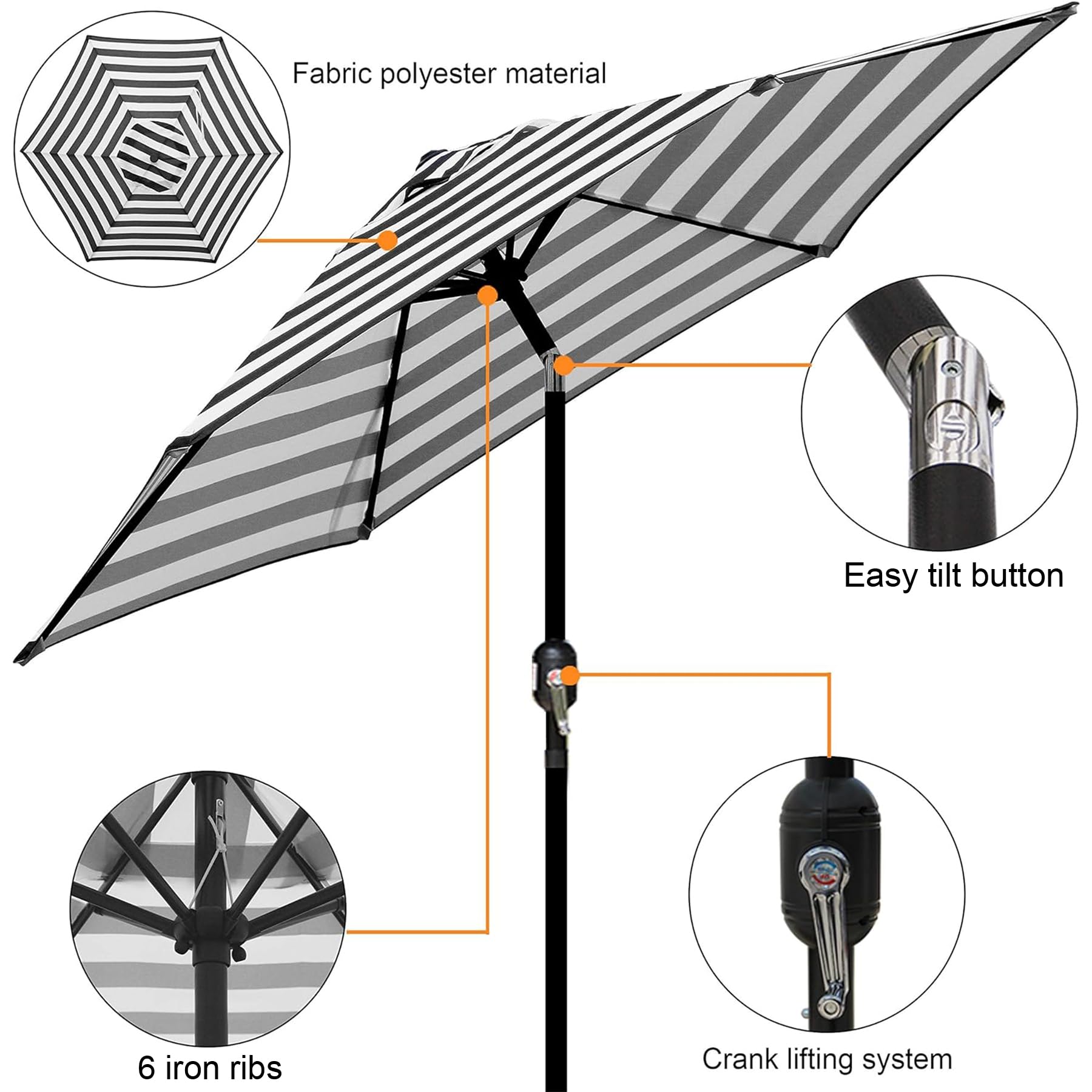 Blissun umbrella crank tilt mechanism shown for easy adjustable shading.