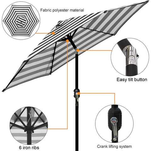 Blissun umbrella crank tilt mechanism shown for easy adjustable shading.