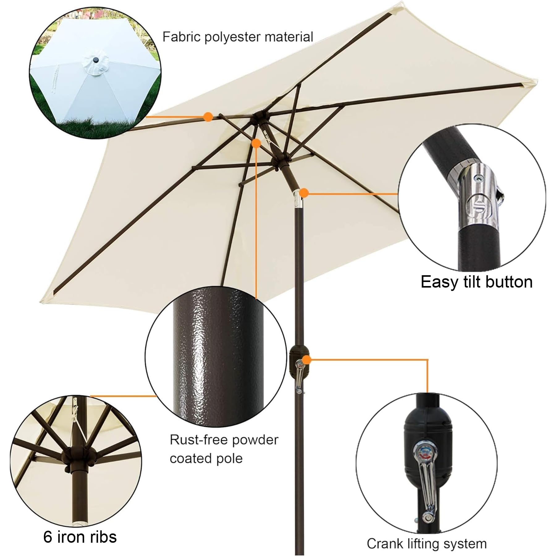 Blissun patio umbrella with crank tilt for easy sun positioning.