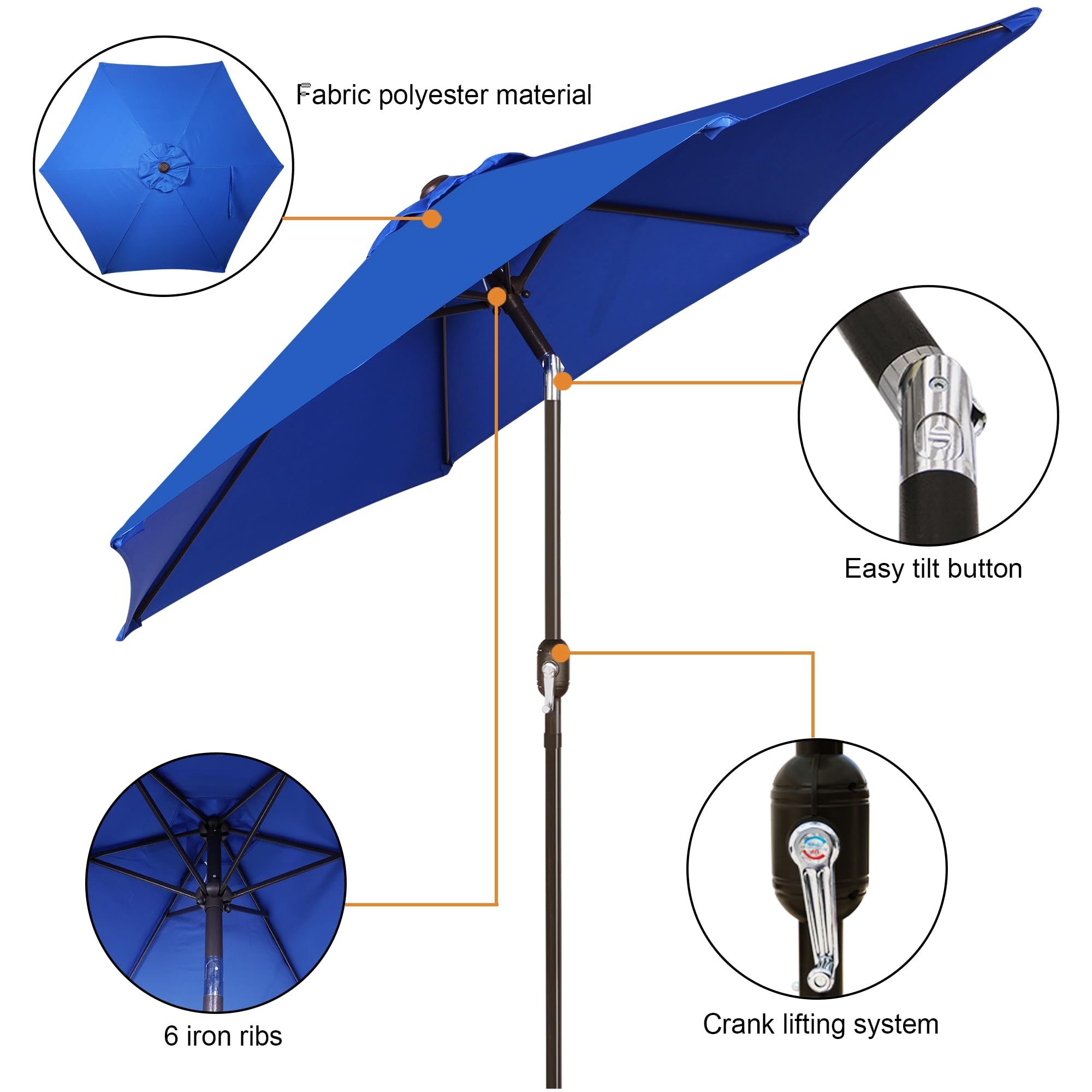 Blissun push-button tilt crank umbrella enables easy shading at adjustable angles.