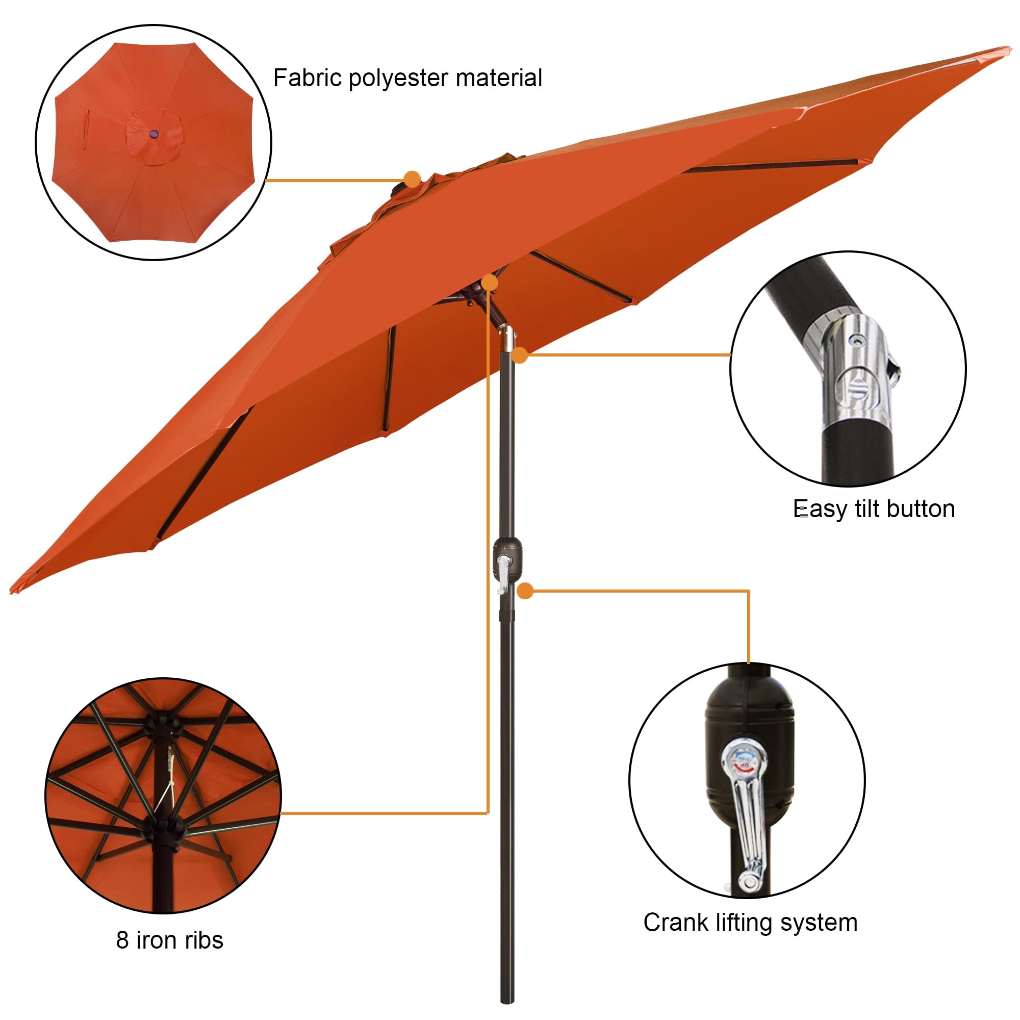 Blissun push-button tilt umbrella demonstrates adjustable sun angles.