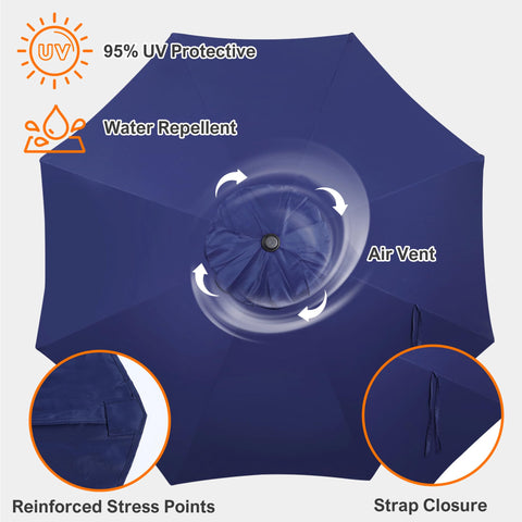 Reinforced stress points on Blissun canopy where ribs meet fabric.