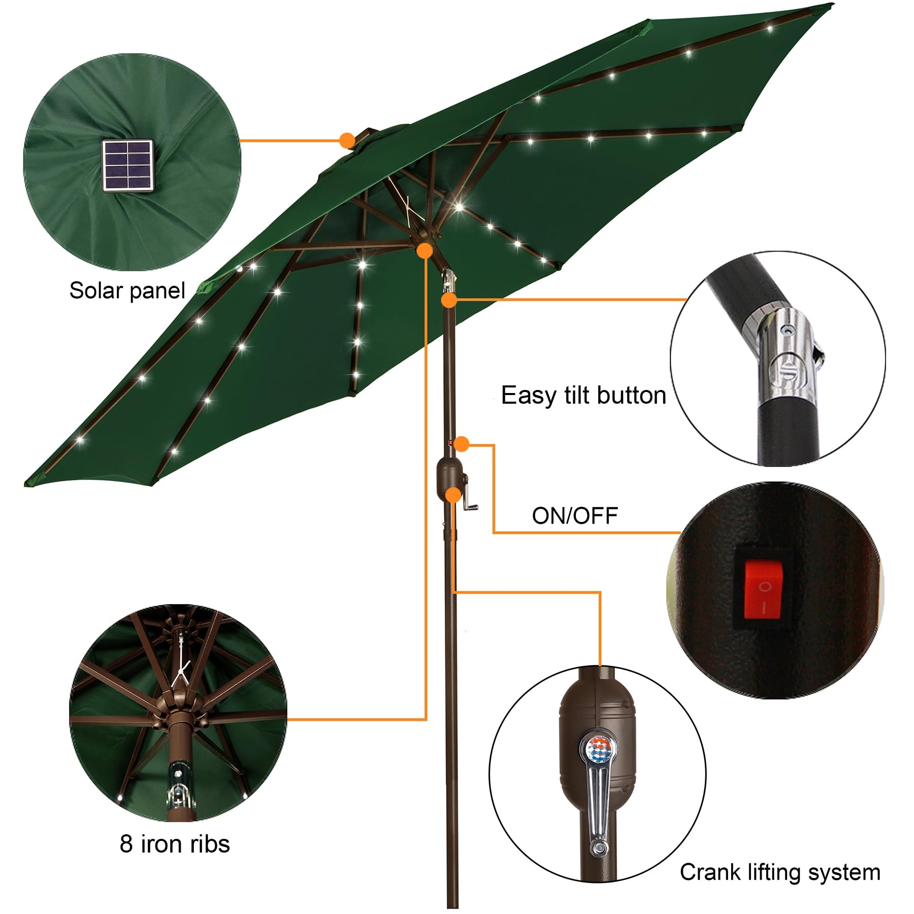 Blissun solar umbrella 38mm pole offers sturdy support for tall, stable shade.