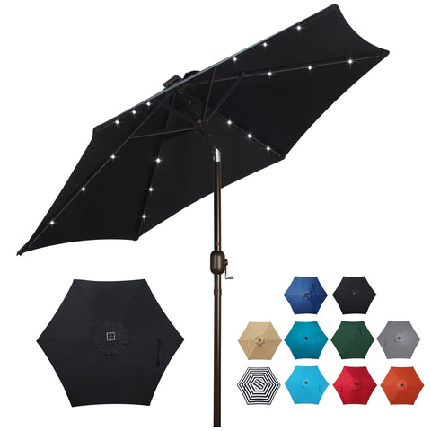 Blissun solar umbrella with 75ft diameter and LED lights for evening shade