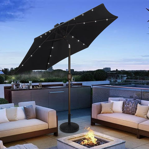 Blissun night ambiance with LED lighting under umbrella