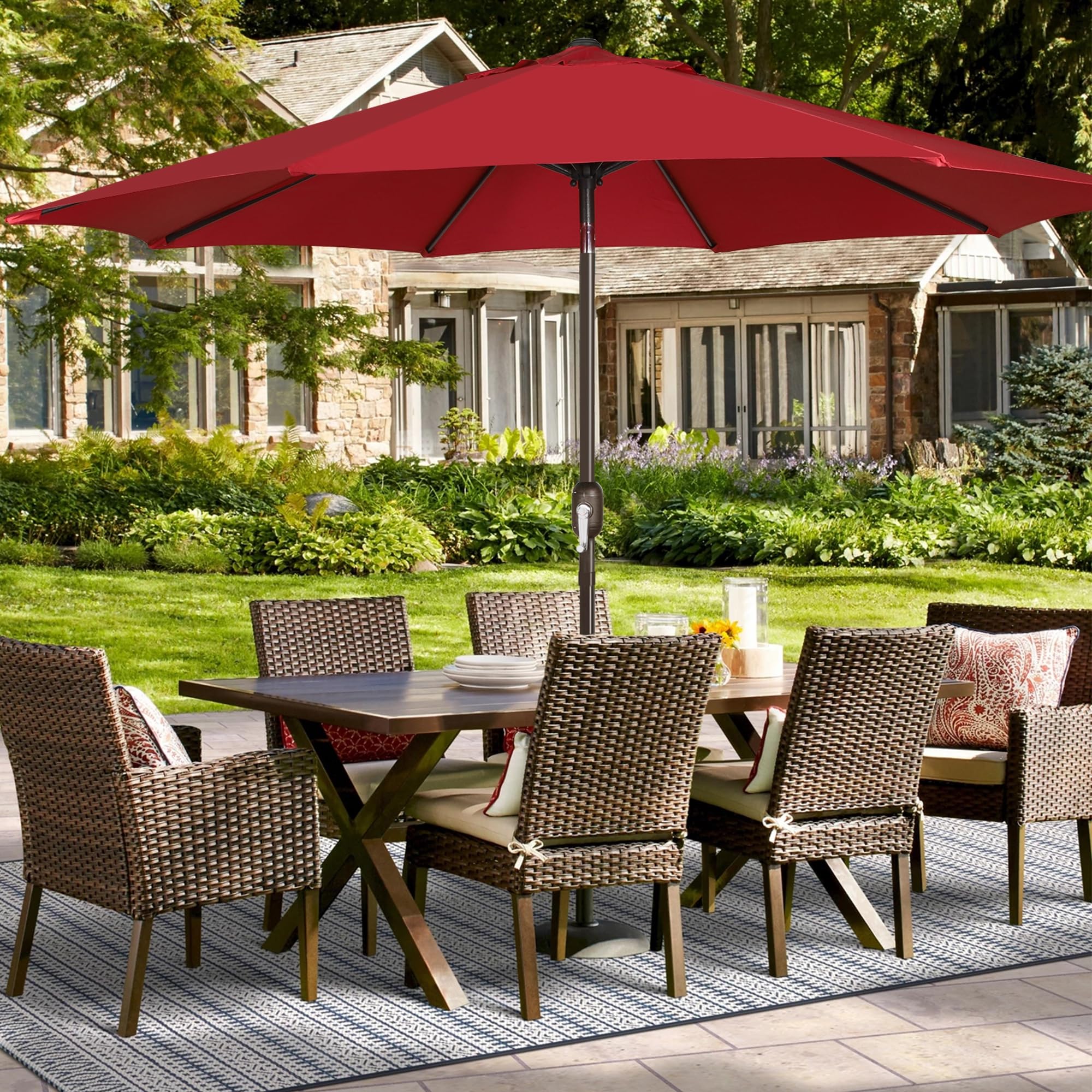 Blissun strap-closure storage feature on canopy aids tidy storage when not in use.