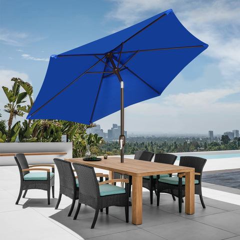 Blissun 7.5ft shade fits 24-36 inch tables for 2-4 chairs.