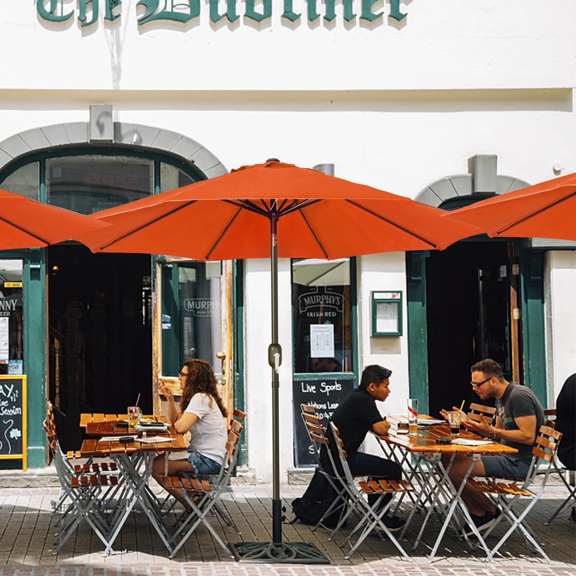 Blissun 9ft shade covers dining areas, gardens, cafes and poolside spaces.
