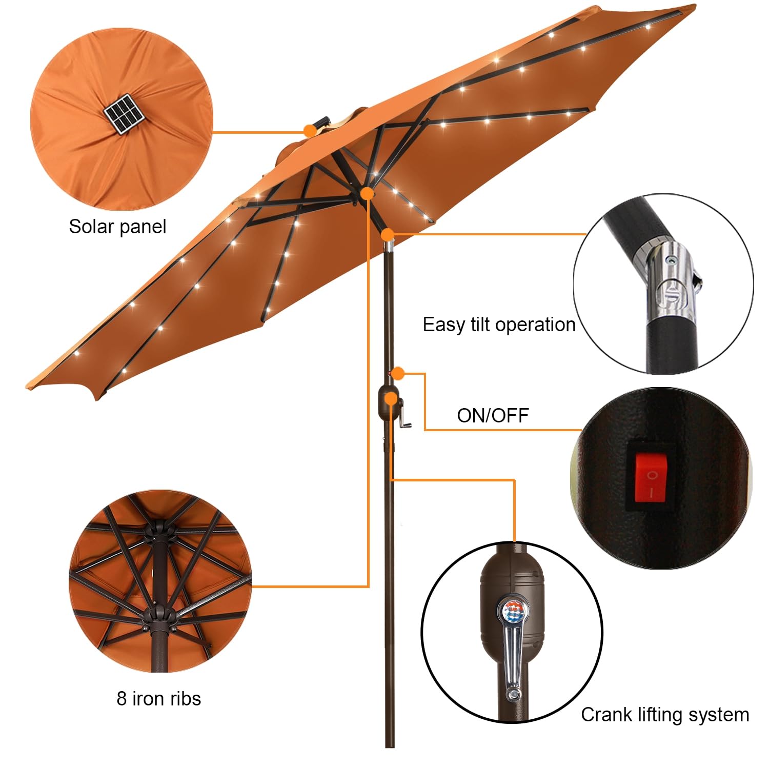 Close-up of Blissun tilt and crank mechanism for easy shade control