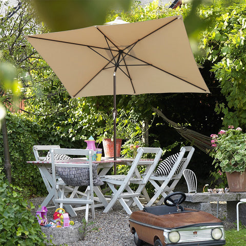 Blissun tilt mechanism allows sun angle adjustment for seating areas