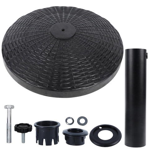 Blissun umbrella base features classic decorative pattern and black finish for elegant patios.