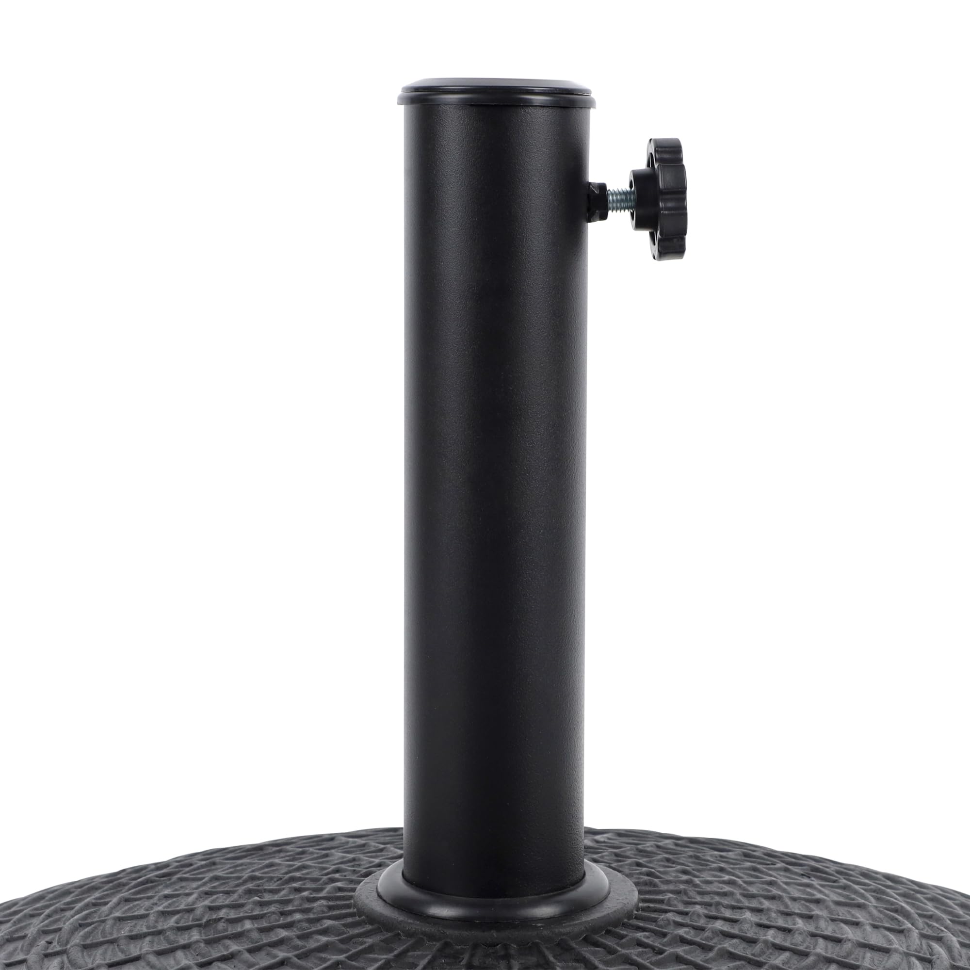Blissun base includes a hand-turn tightening knob to secure the umbrella quickly.