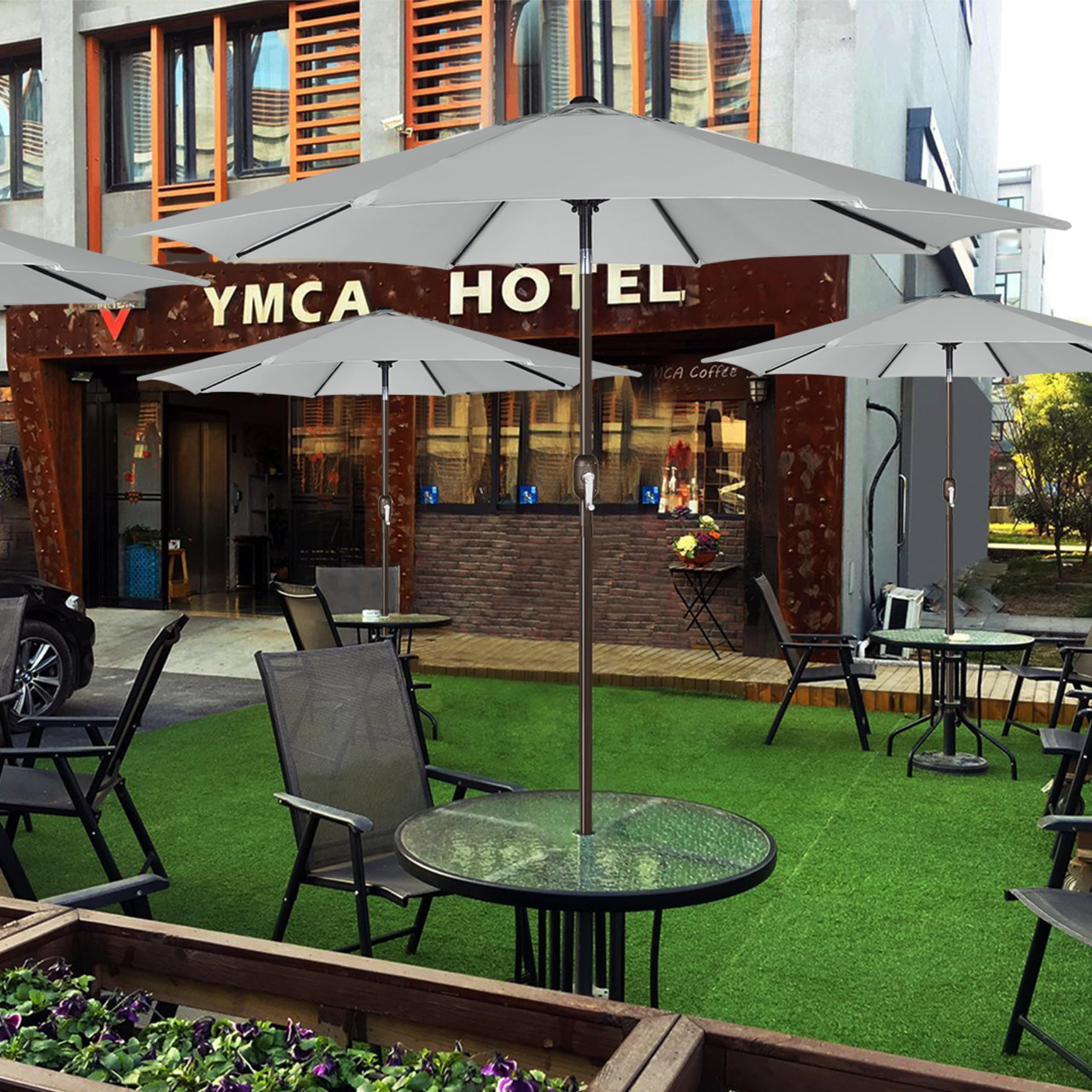 Blissun umbrella covers a 42-54 inch table for versatile seating.