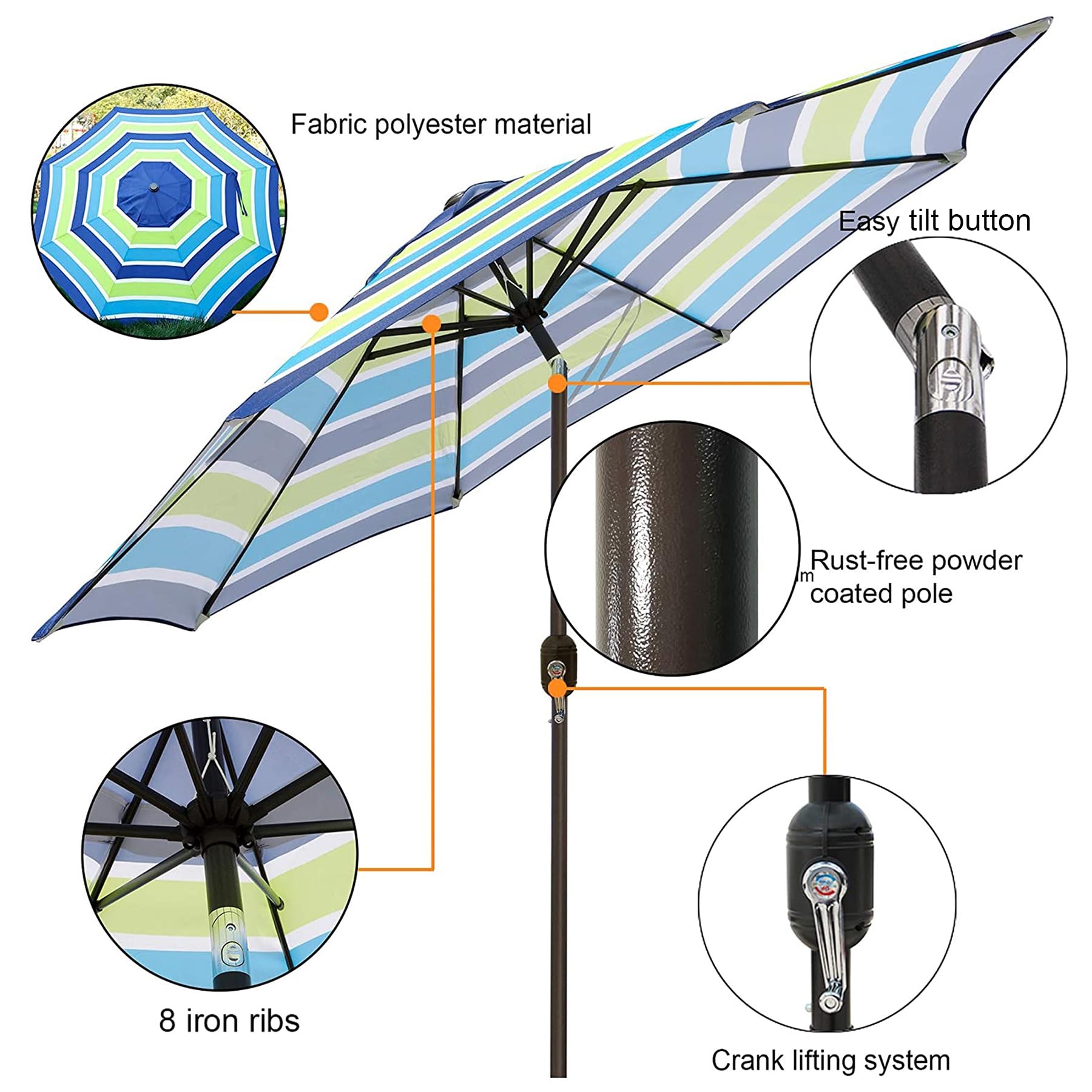 Blissun umbrella crank-opening demonstrates quick, easy shade setup.