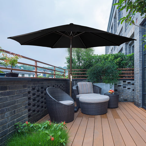 Blissun umbrella creates a stylish shade spot for patios, cafes, or backyard.