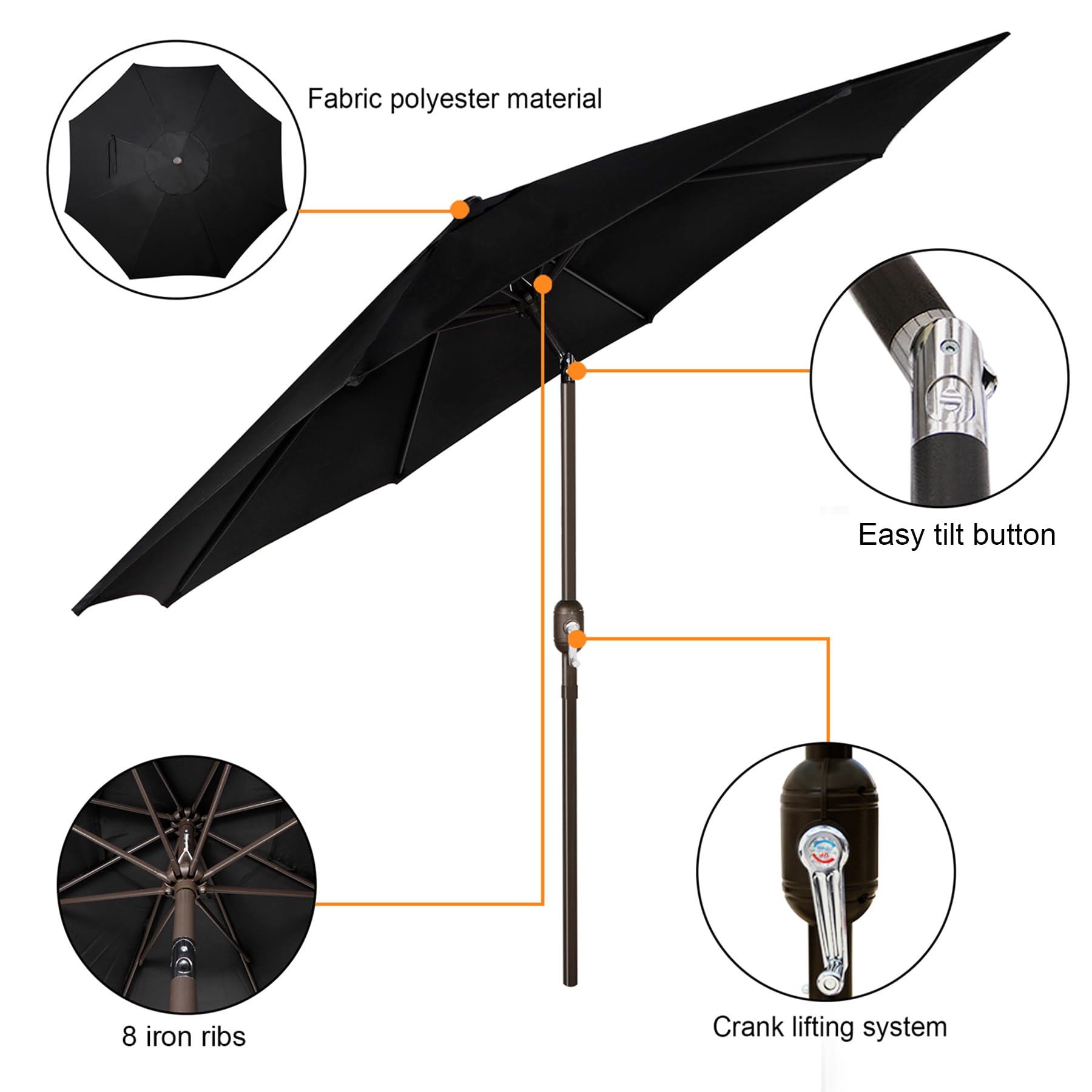 Blissun umbrella sturdy frame and pole offer durable support for year-round use.