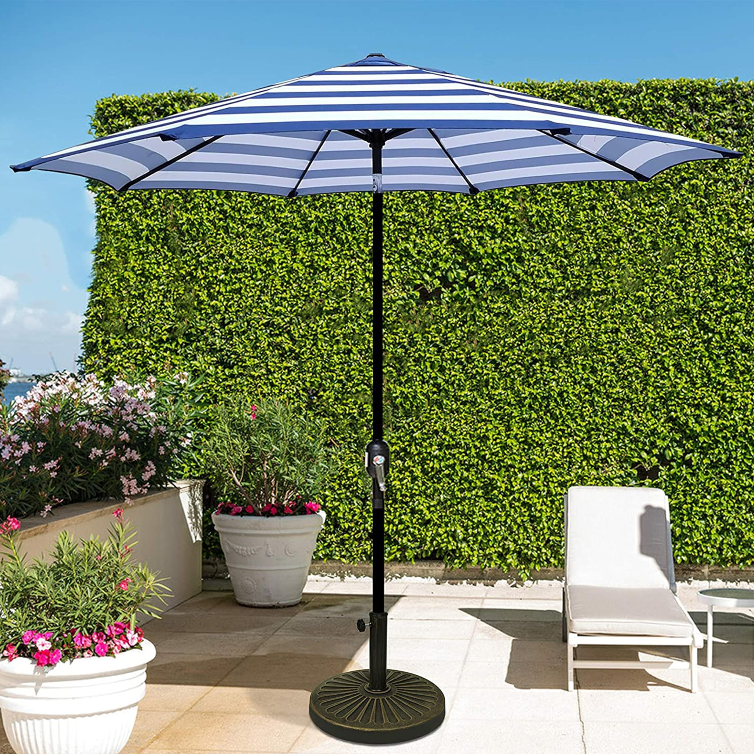 Waterproof, UV-resistant polyester fabric keeps tables cool and protected.