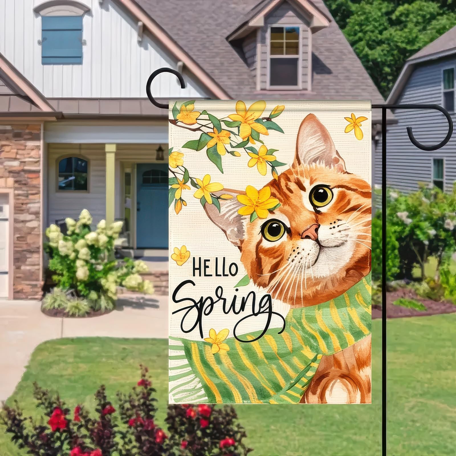 BlissYard 12x18 garden flag highlights orange cat design