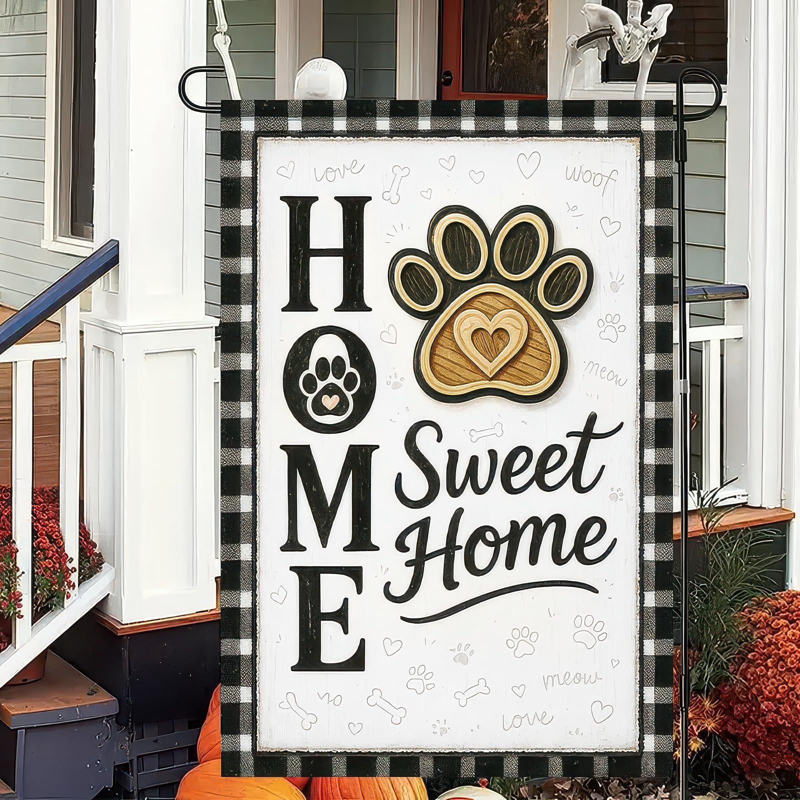 BlissYard black and white plaid border brings farmhouse charm outdoors.