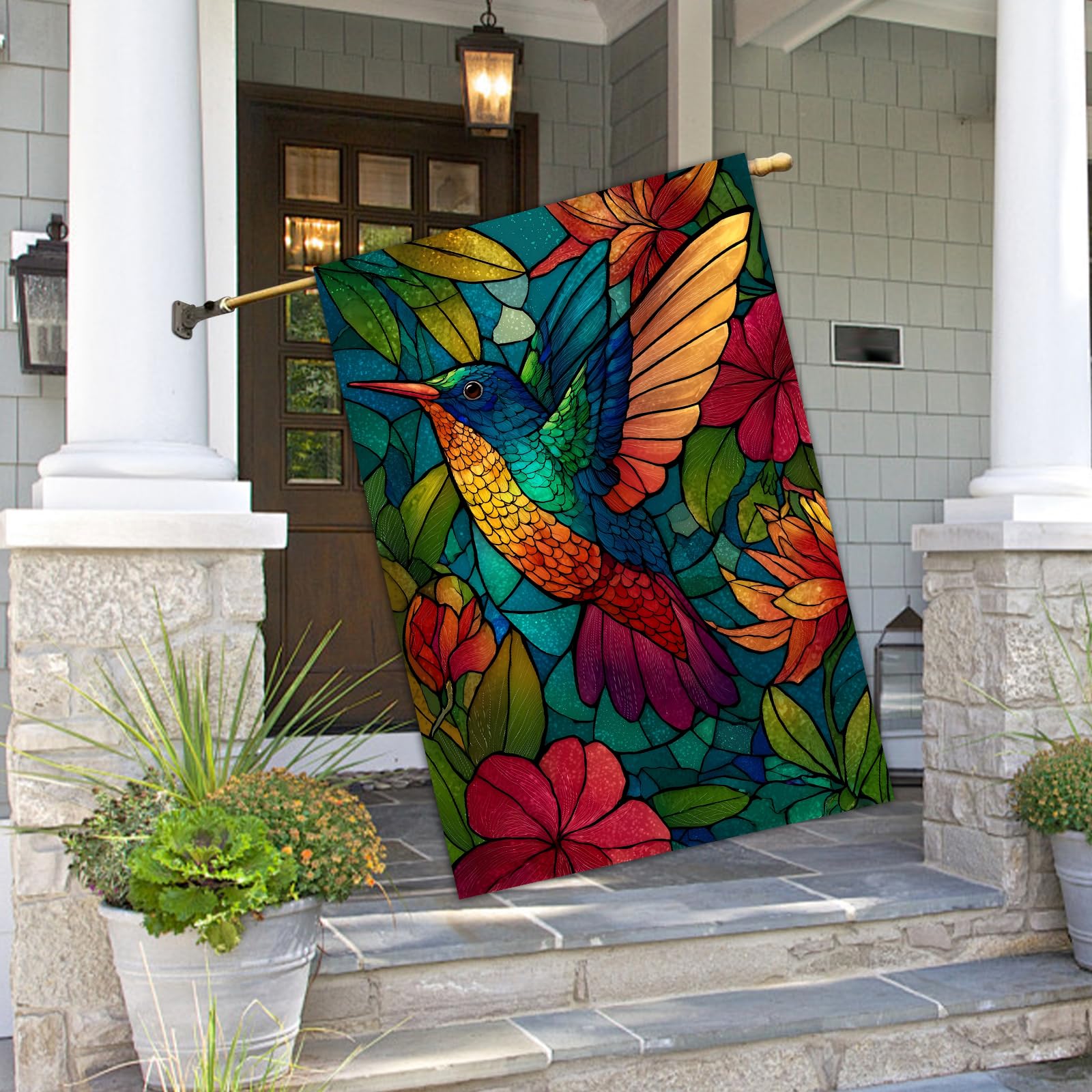 BlissYard colorful floral bird yard flag adds lively color to outdoor spaces