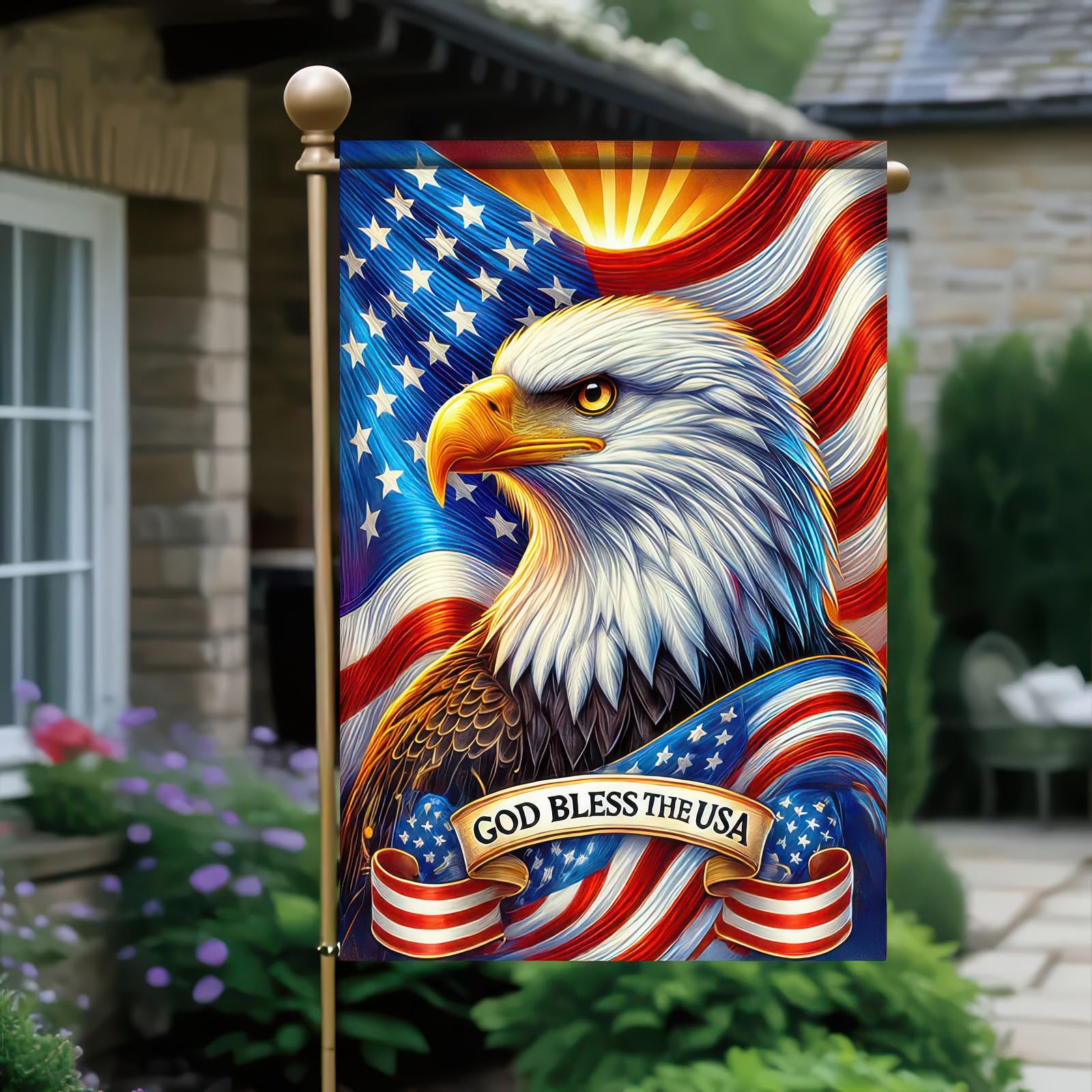 BlissYard double-sided flag for clear reading from any angle in outdoor spaces.