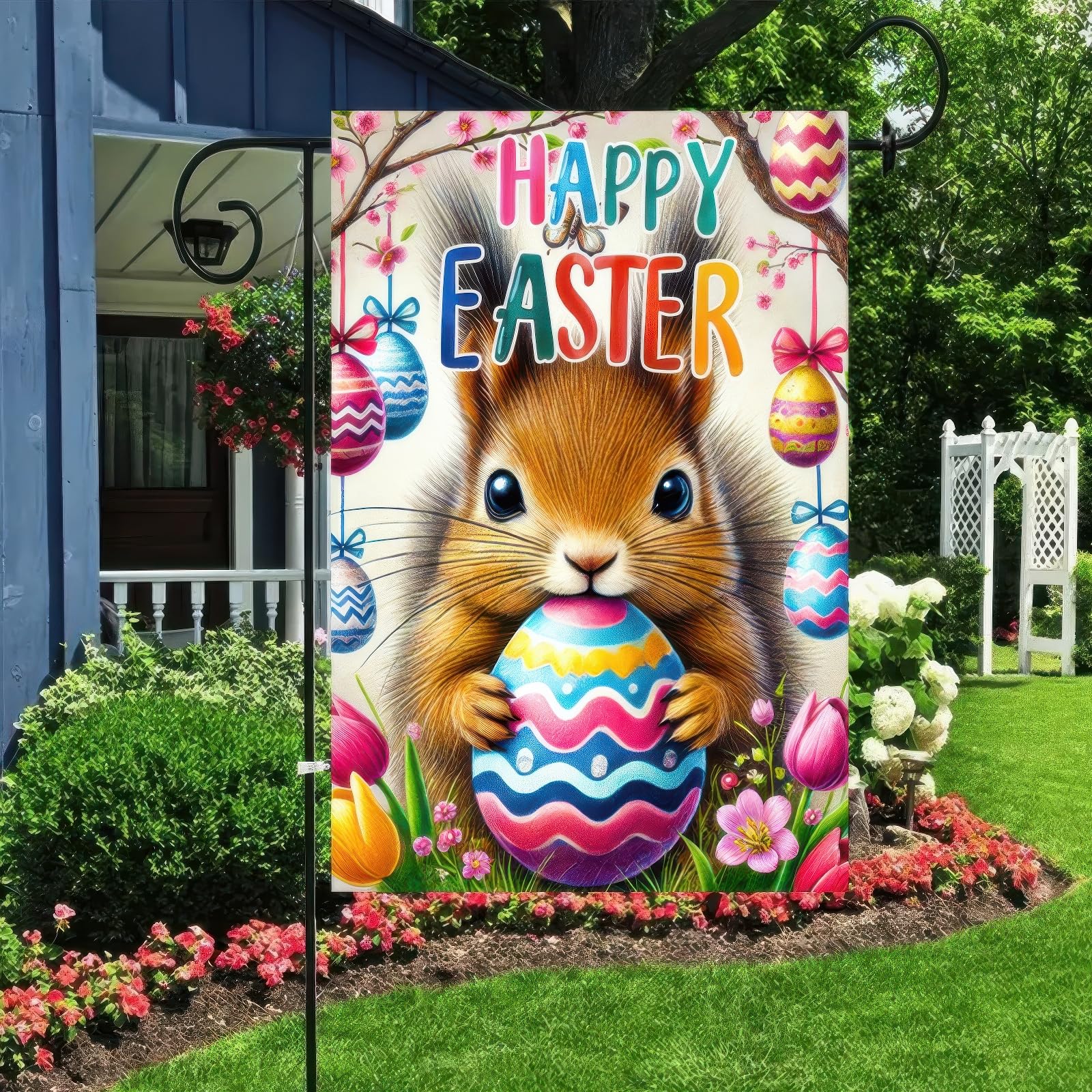 BlissYard double-sided Easter flag shows the same image from both sides.