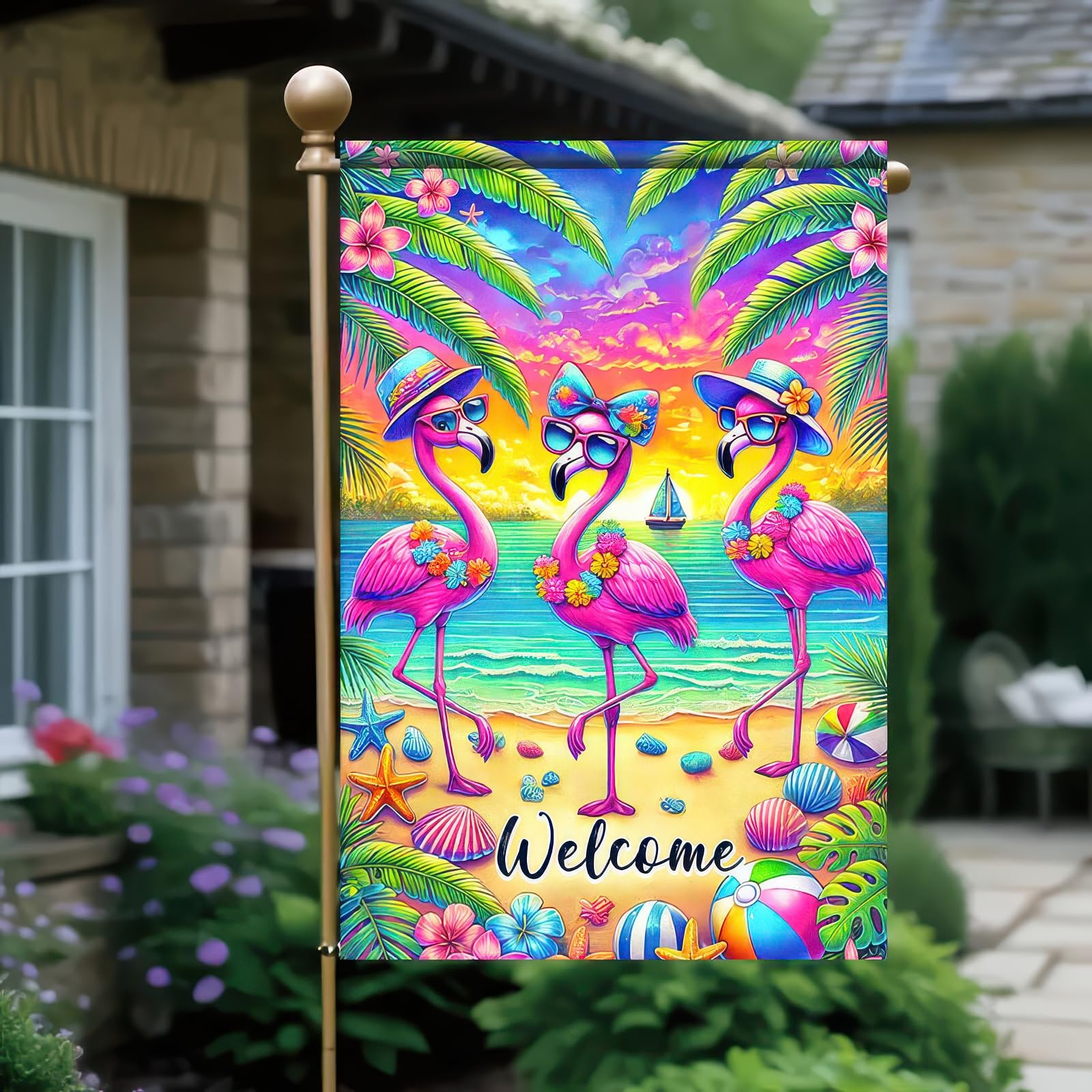 BlissYard double-sided Flamingo flag offers clear visibility from both sides.