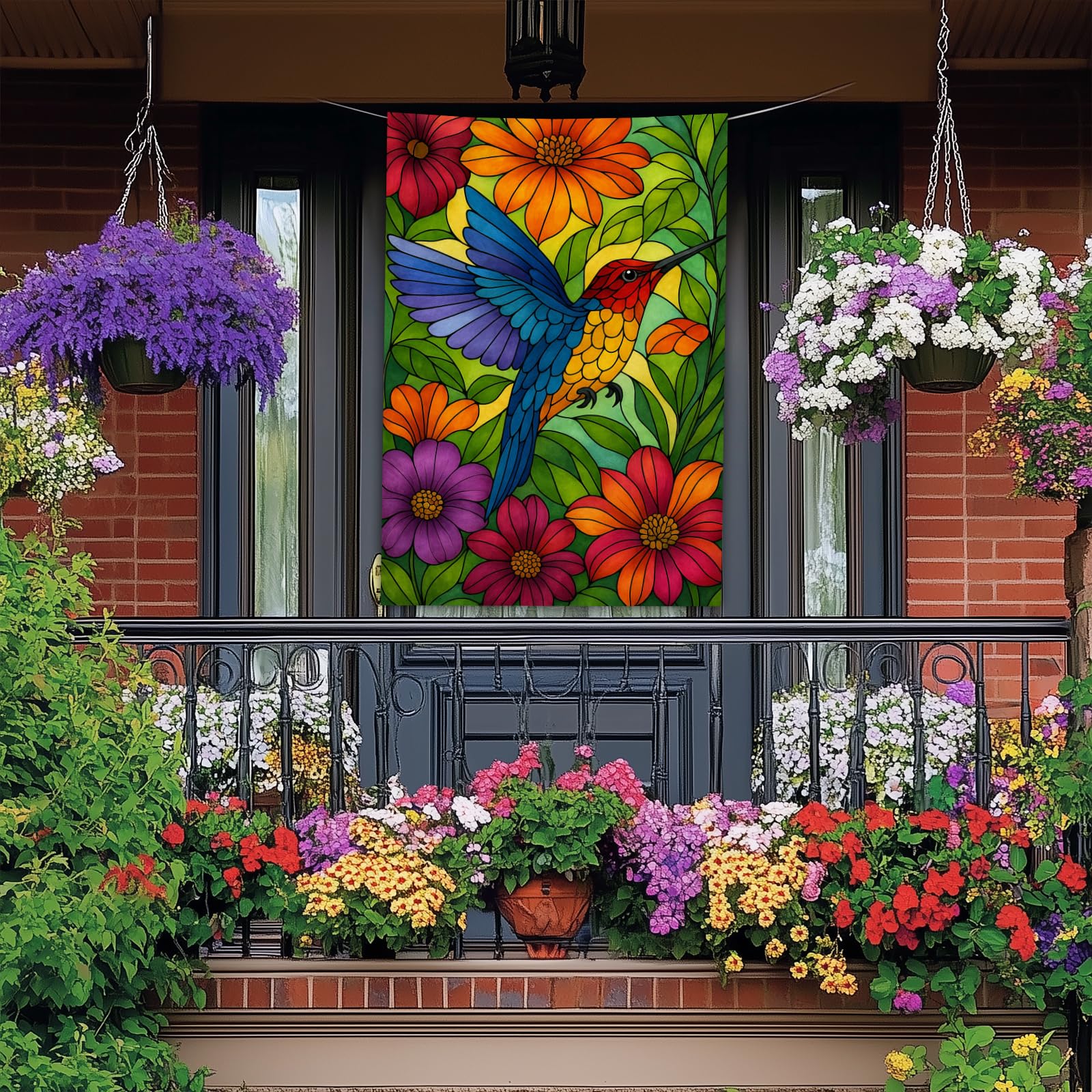 BlissYard double-sided floral flag visible from both directions