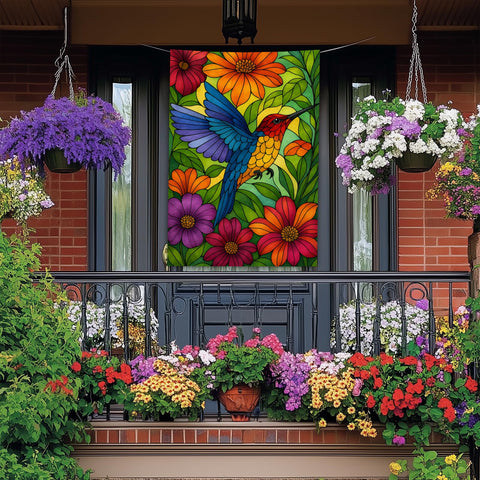 BlissYard double-sided floral flag visible from both directions