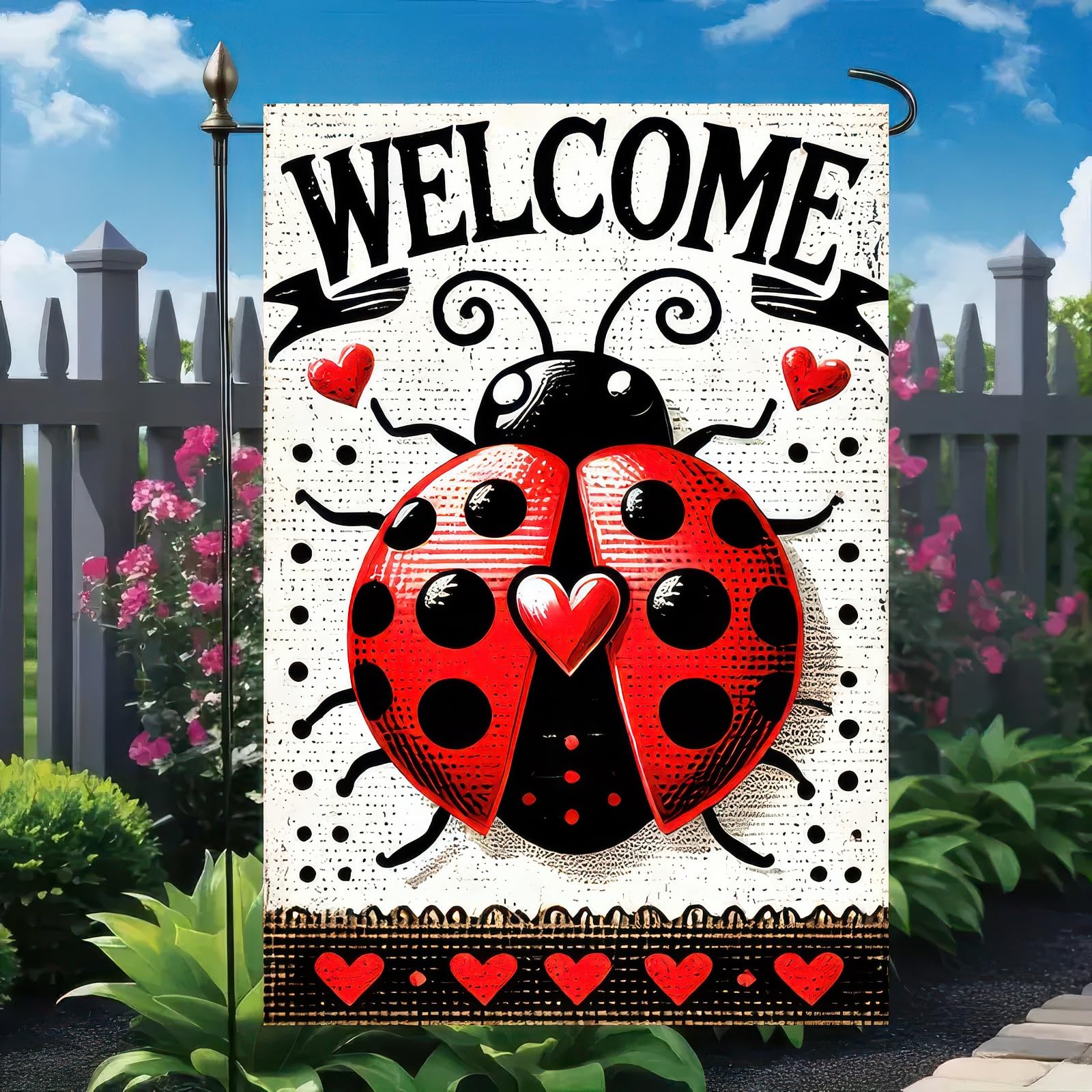 BlissYard Double-Sided Ladybug Flag ensures clear art from both directions.