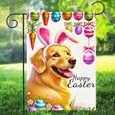 BlissYard Easter flag shows eggs and dog motif for outdoor use.