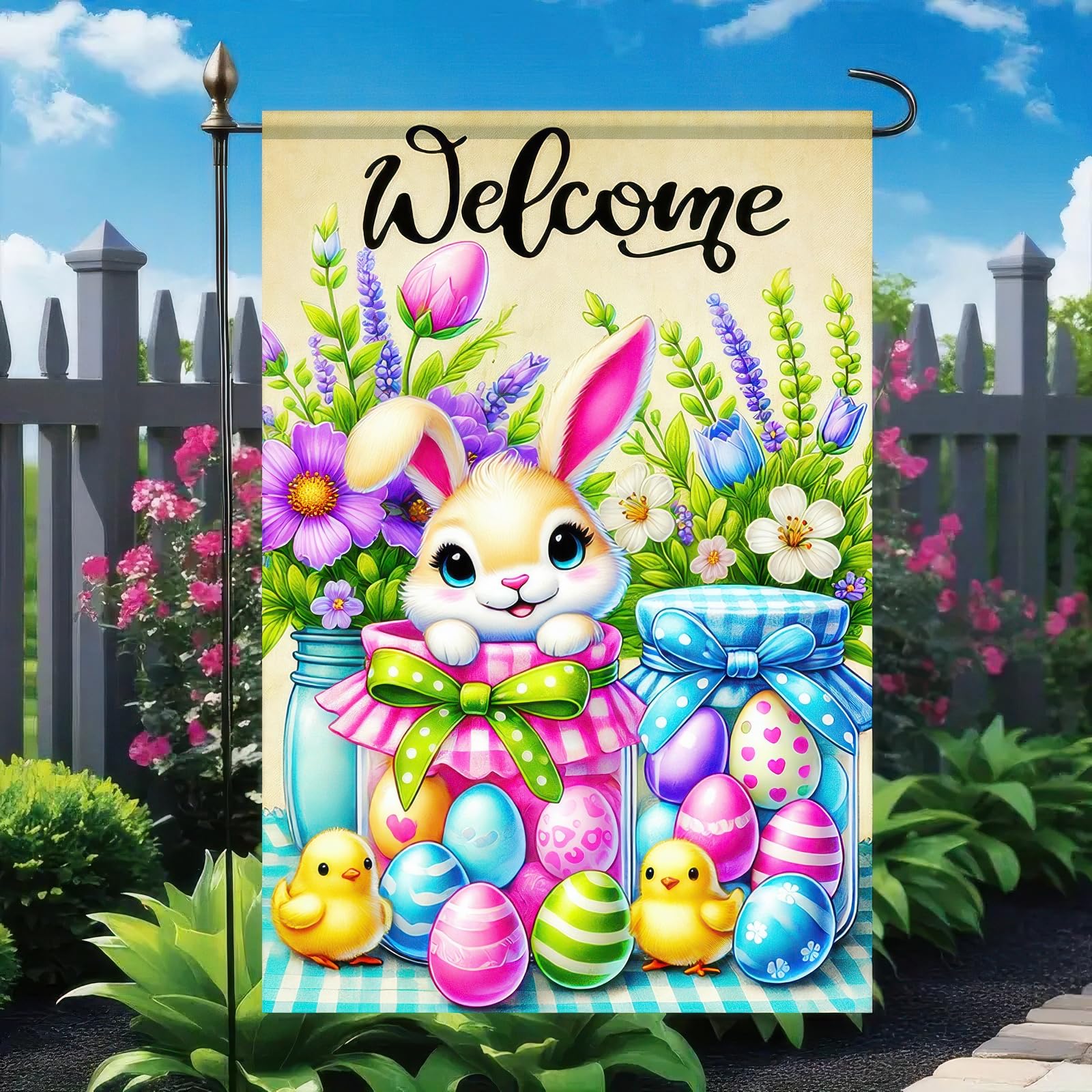 BlissYard Easter egg jar artwork enhances porch appeal.