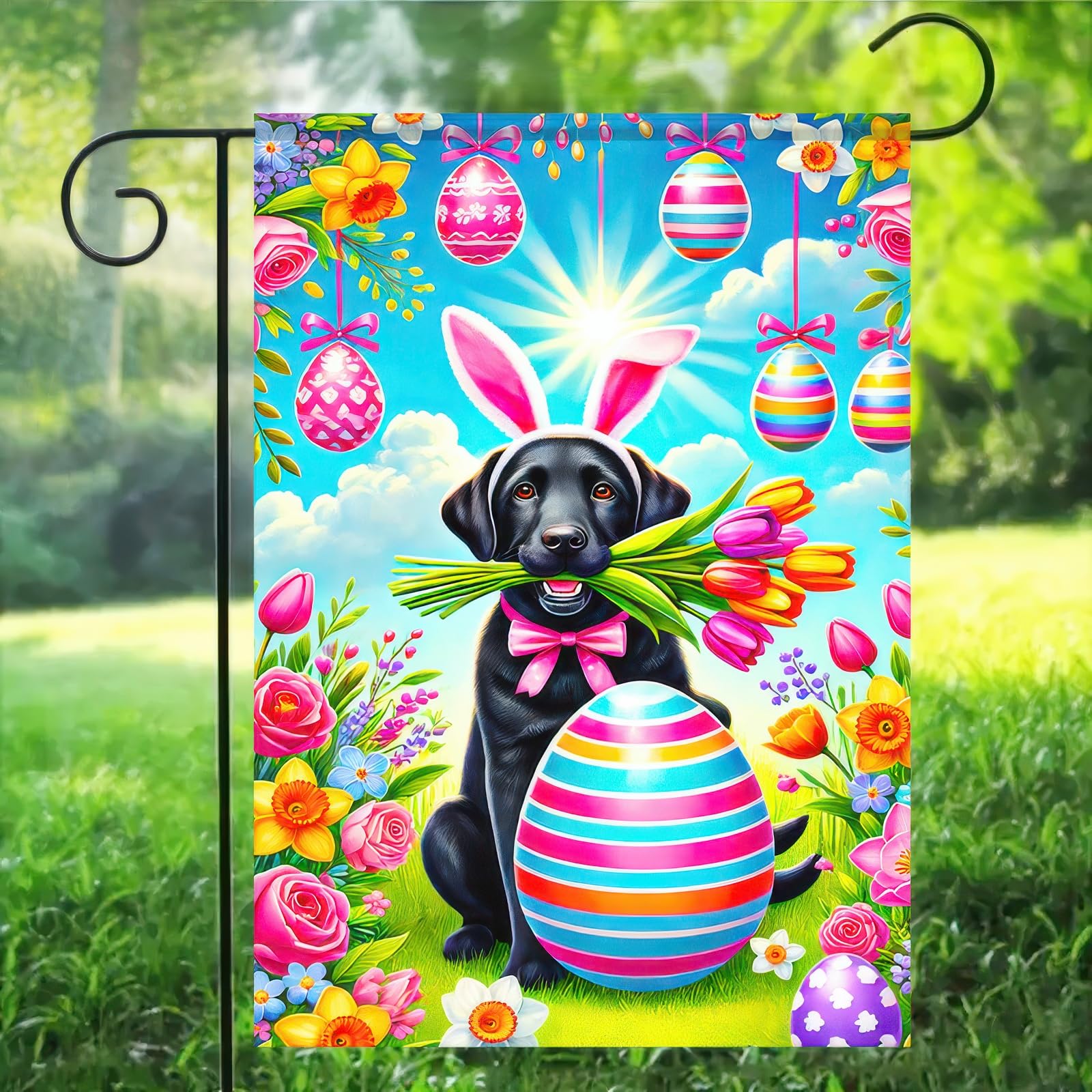 BlissYard Easter eggs flag with floral accents for vibrant lawn display